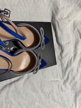 Kelly & Katie Cobalt Blue Pointed-Toe Bow Ankle-Strap Heels